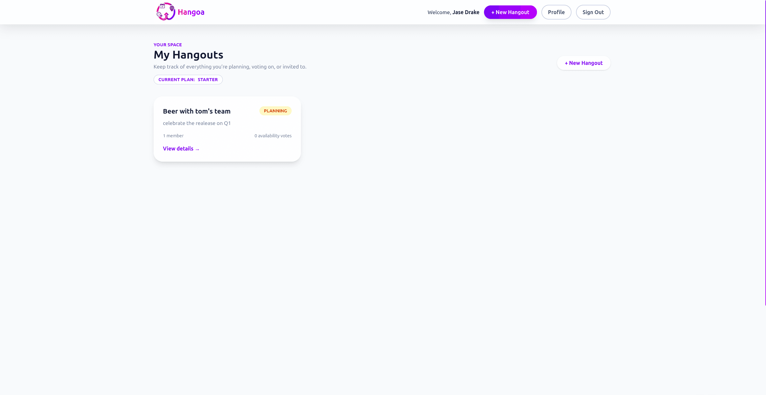 Create a new hangout in Hangoa