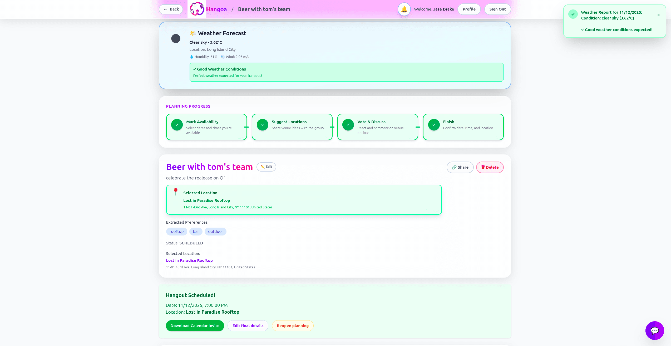 Finalize your hangout plans